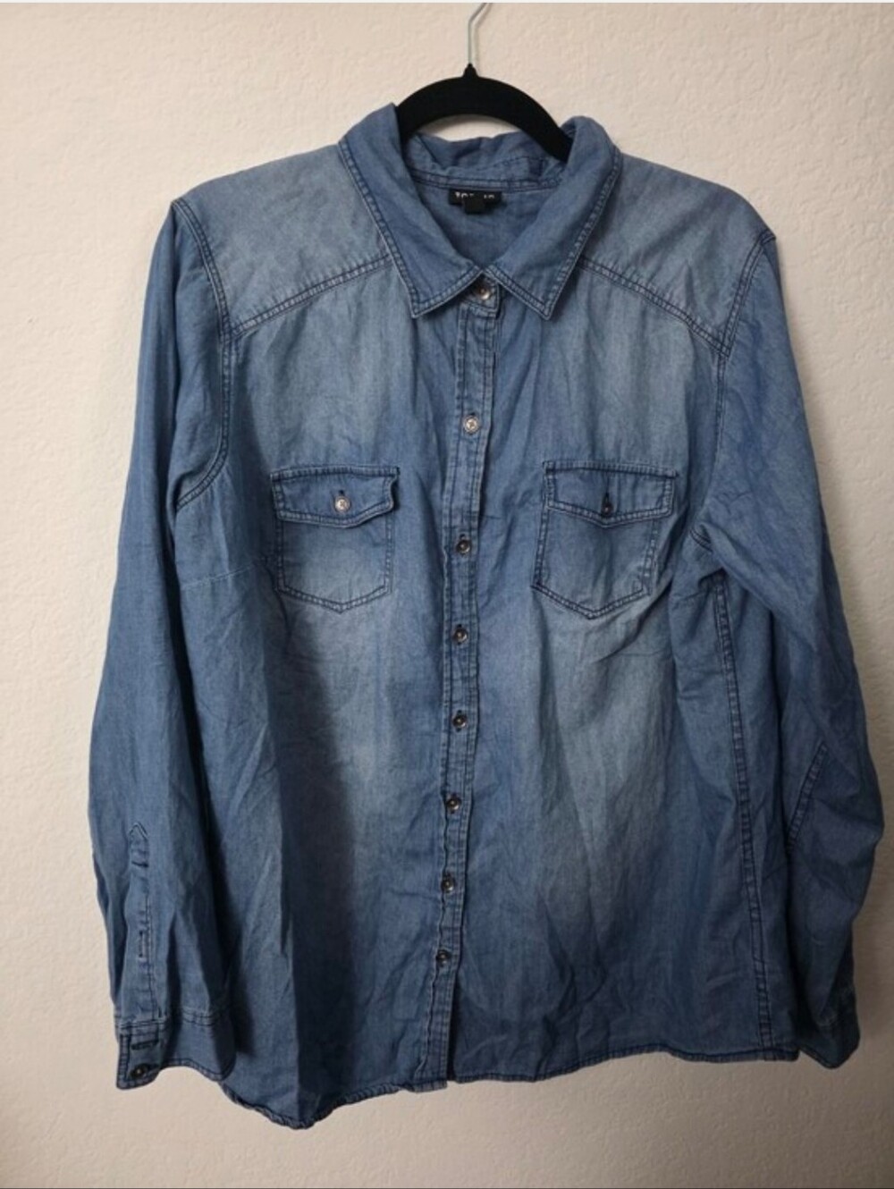 EUC Torrid Blue 100% Cotton Denim Shirt with Butterfly And Mushrooms - Picture 5 of 6